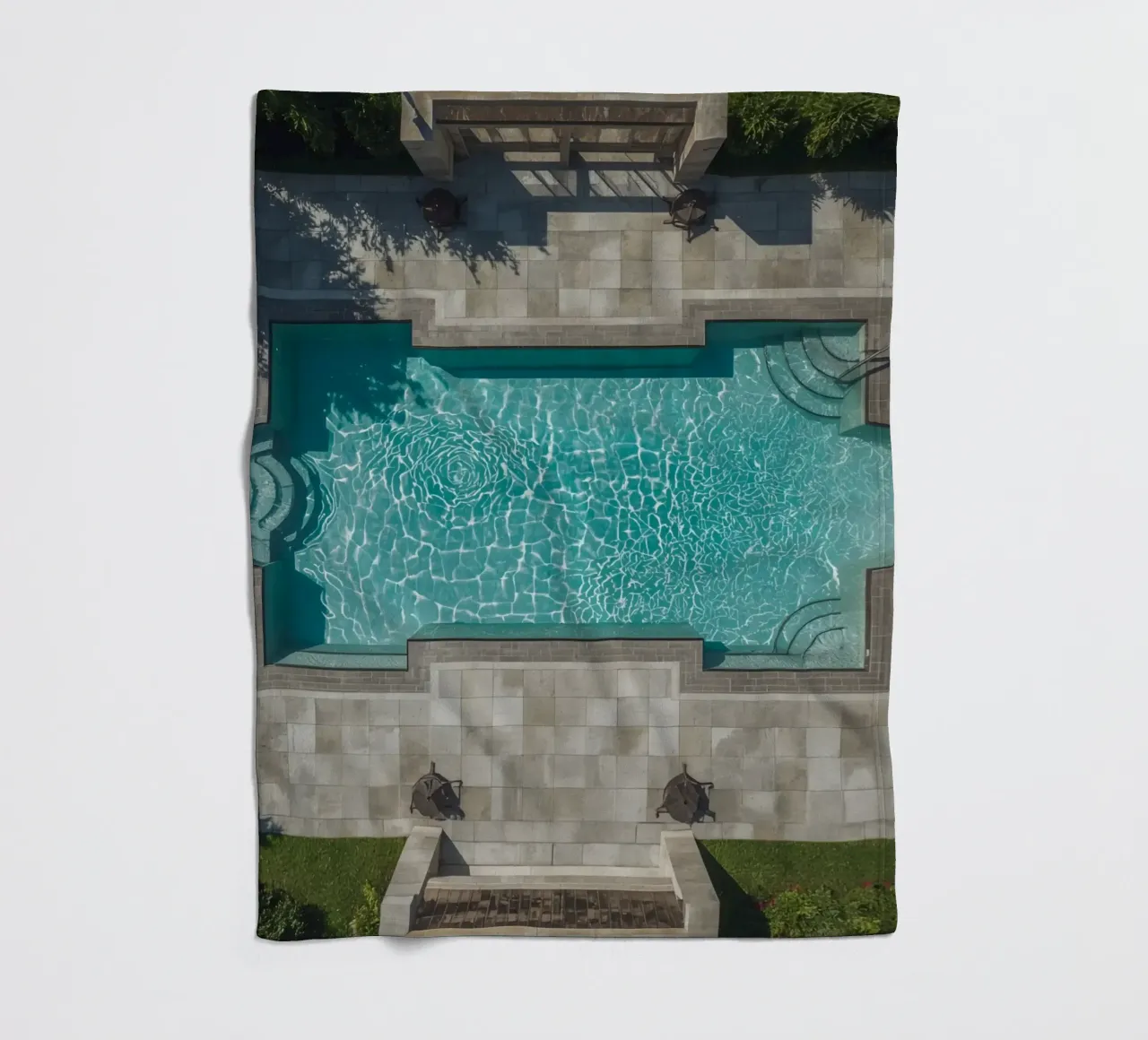 Aerial View of Rectangular Swimming Pool with Stone Patio fleece blanket by DesignDoodle