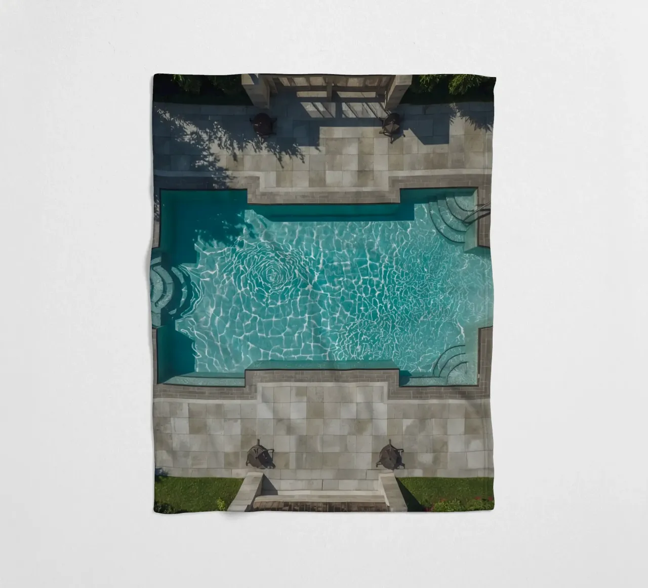 Aerial View of Rectangular Swimming Pool with Stone Patio fleece blanket by DesignDoodle