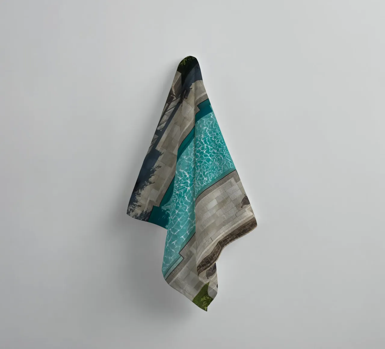 Aerial View of Rectangular Swimming Pool with Stone Patio towel by DesignDoodle