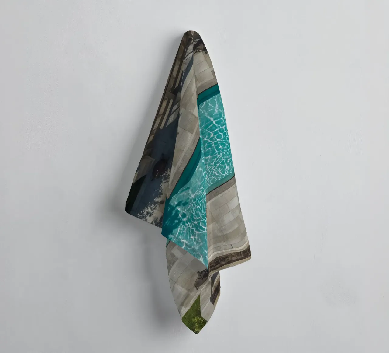 Aerial View of Rectangular Swimming Pool with Stone Patio towel by DesignDoodle