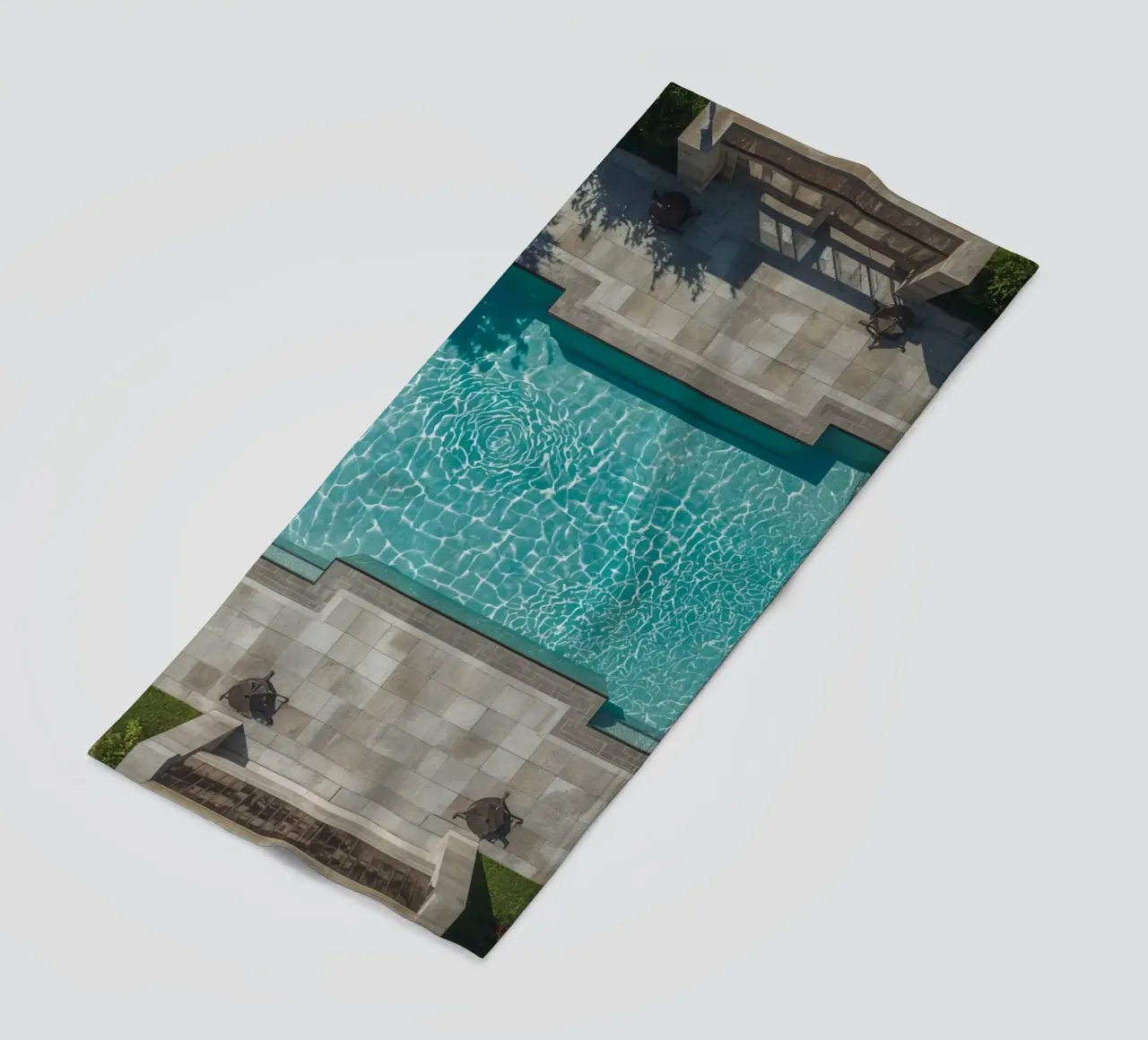 Aerial View of Rectangular Swimming Pool with Stone Patio beach towel by DesignDoodle