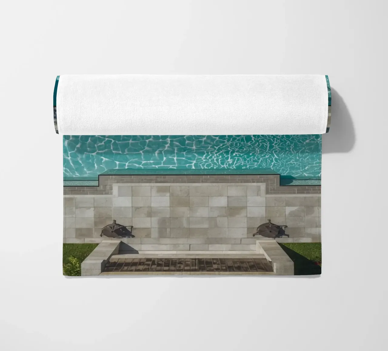 Aerial View of Rectangular Swimming Pool with Stone Patio beach towel by DesignDoodle