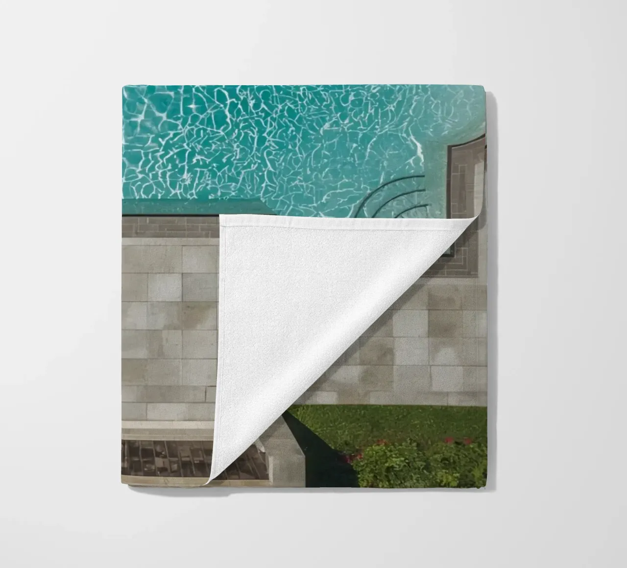 Aerial View of Rectangular Swimming Pool with Stone Patio beach towel by DesignDoodle
