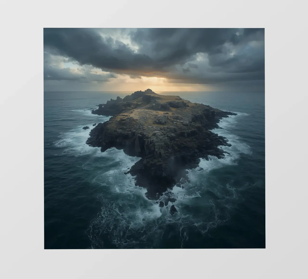 Vue aérienne de l'île Rocky entourée par l'océan avec tempête bâche pvc de DesignDoodle