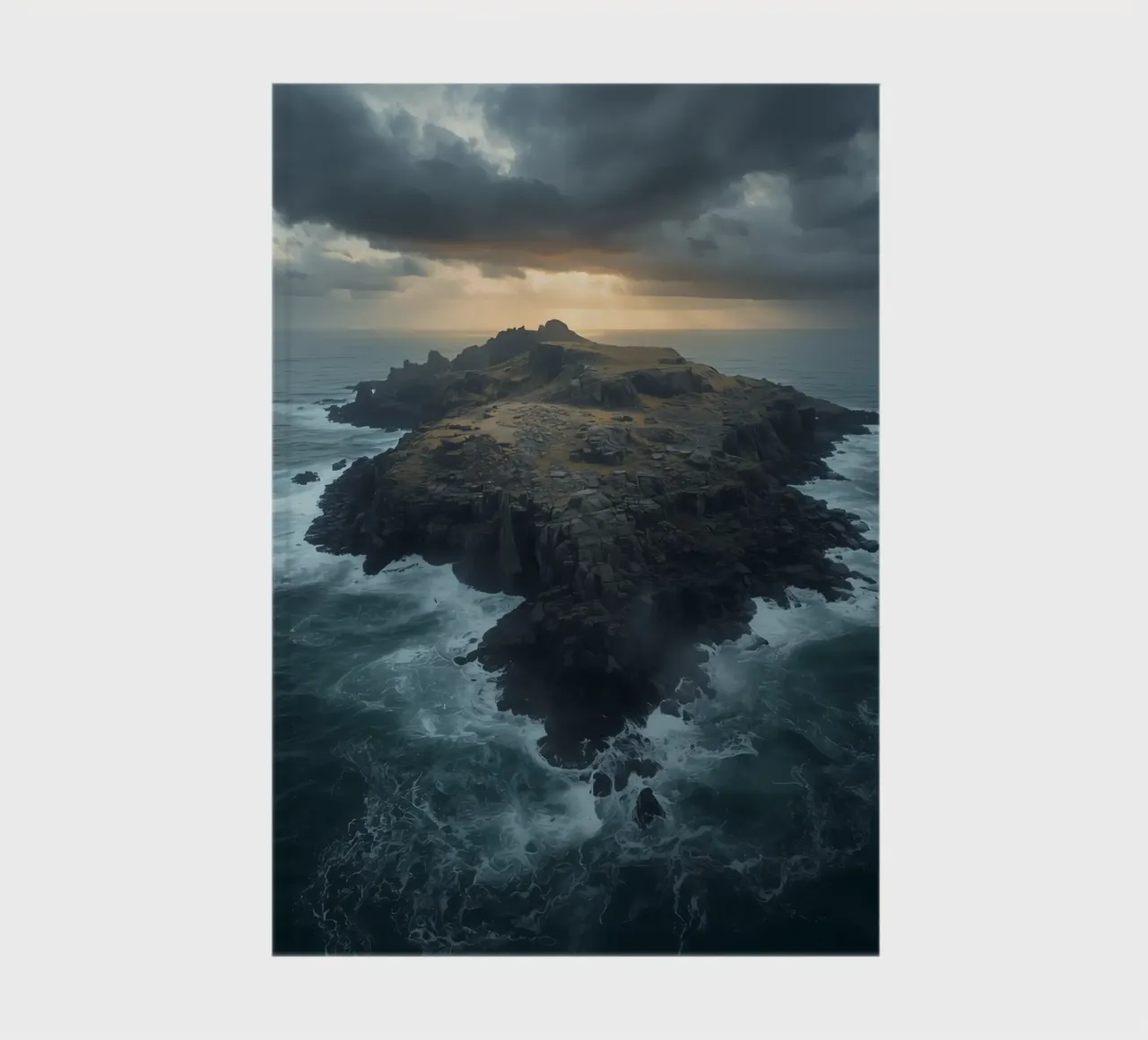 Vue aérienne de l'île Rocky entourée par l'océan avec tempête carnet de notes de DesignDoodle