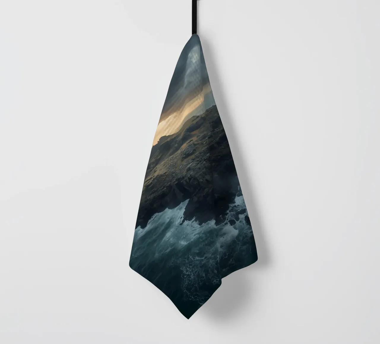 Vue aérienne de l'île Rocky entourée par l'océan avec tempête torchon de DesignDoodle