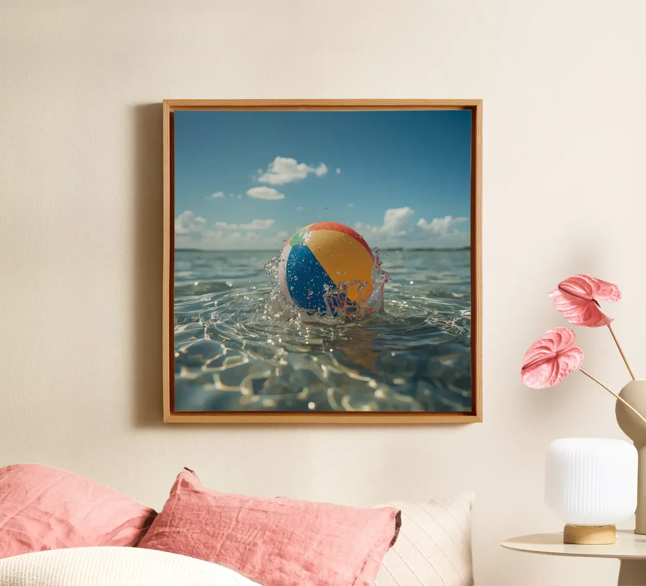 Beach Ball Floating in Water canvas with Floater frame by DesignDoodle