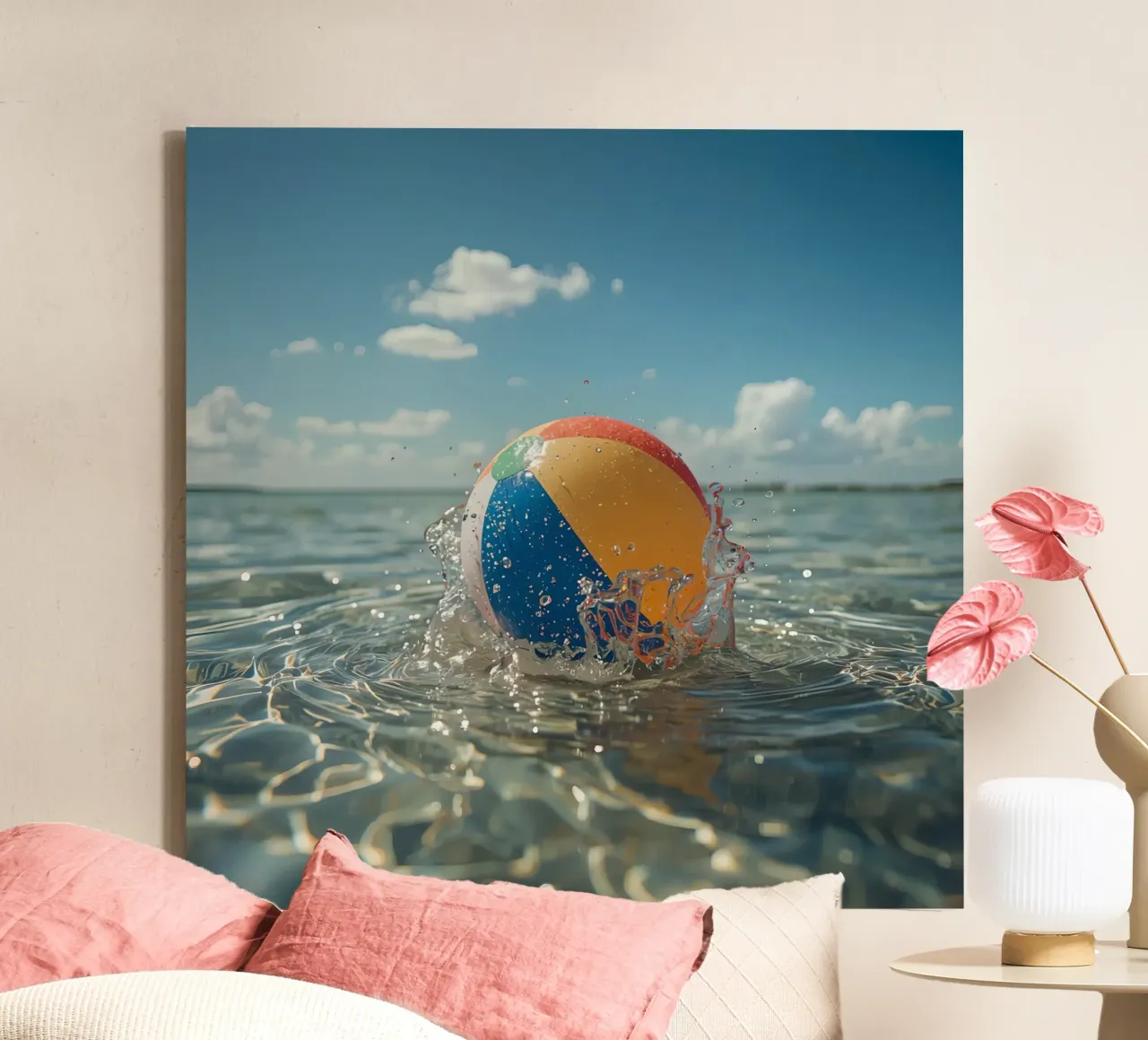 Beach Ball Floating in Water canvas with Floater frame by DesignDoodle