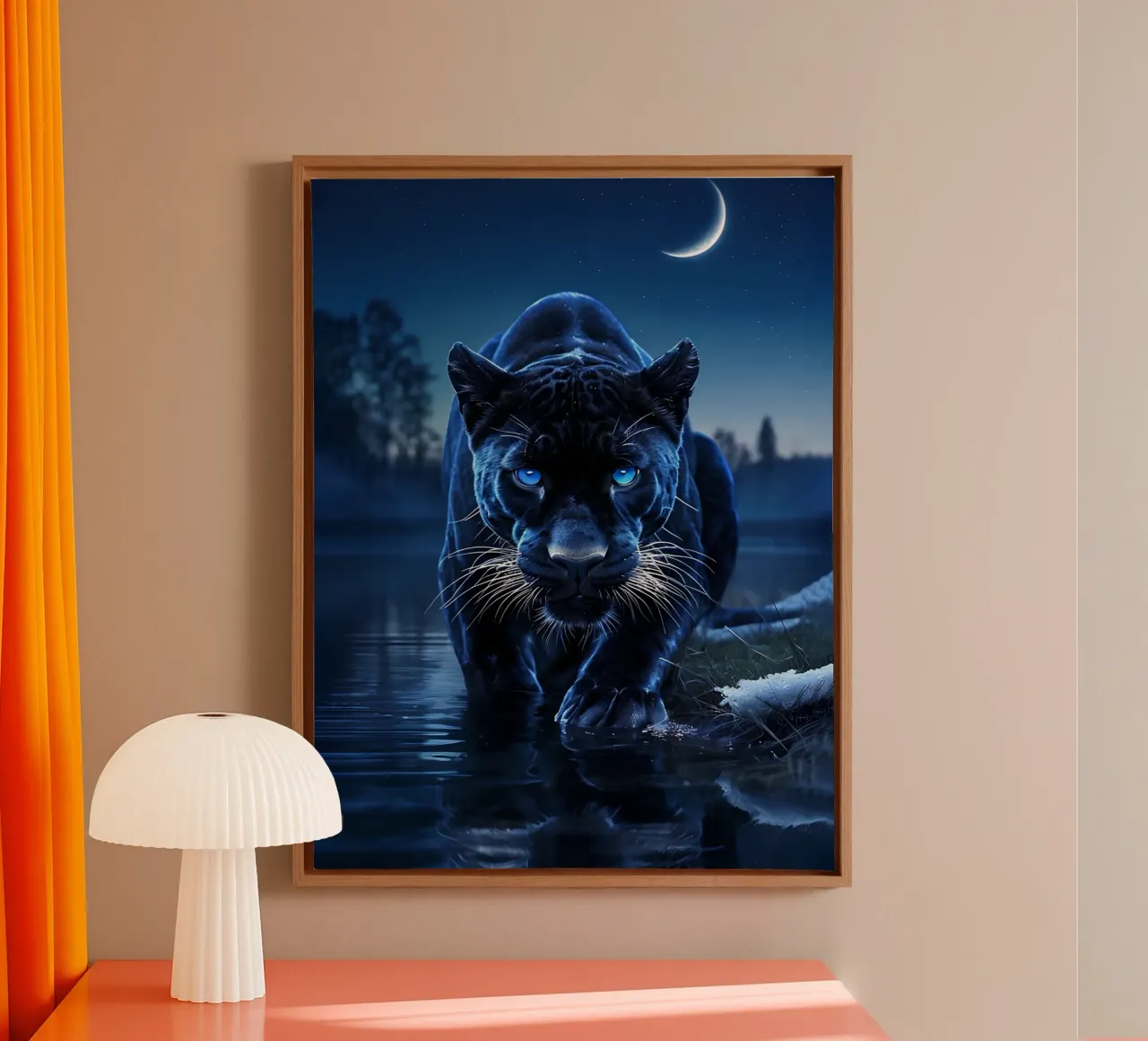Panther auf der Jagd Leinwand mit Schattenfugenrahmen von 🥝 KIWI STORE