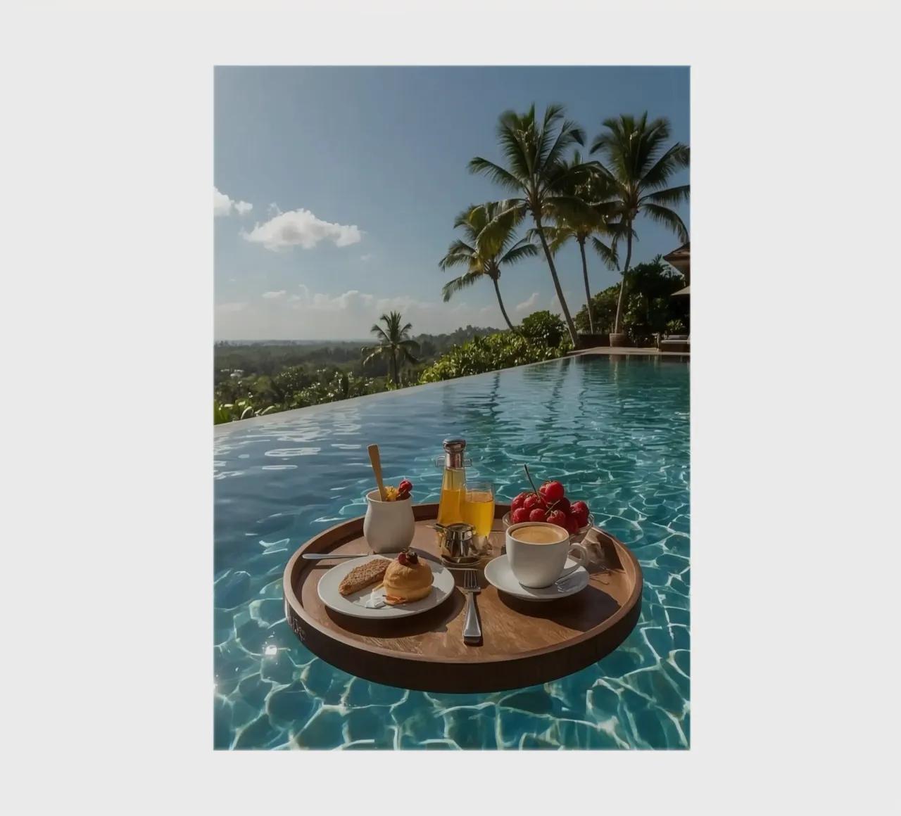 Breakfast Tray Floating in Infinity Pool with Palm Trees notebook by DesignDoodle