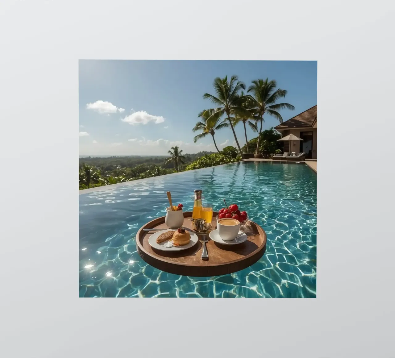 Vassoio per la colazione galleggiante nella piscina a sfioro con palme adesivo da DesignDoodle