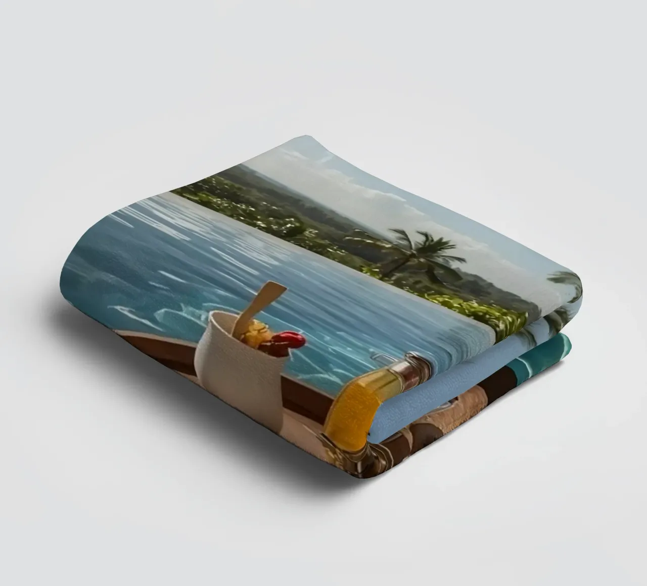 Breakfast Tray Floating in Infinity Pool with Palm Trees towel by DesignDoodle