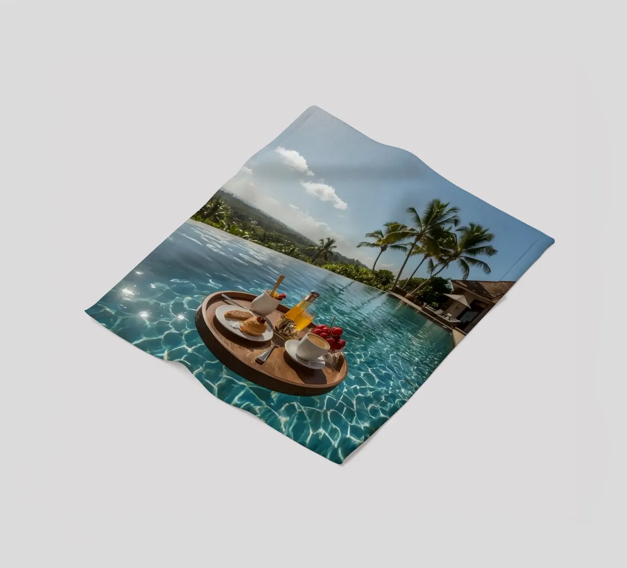 Breakfast Tray Floating in Infinity Pool with Palm Trees fleece blanket by DesignDoodle