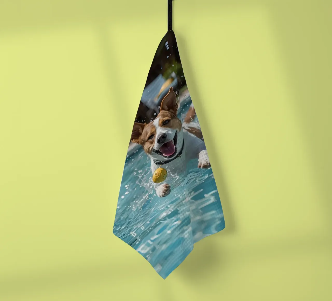 Chien nageant dans une piscine avec une balle torchon de DesignDoodle