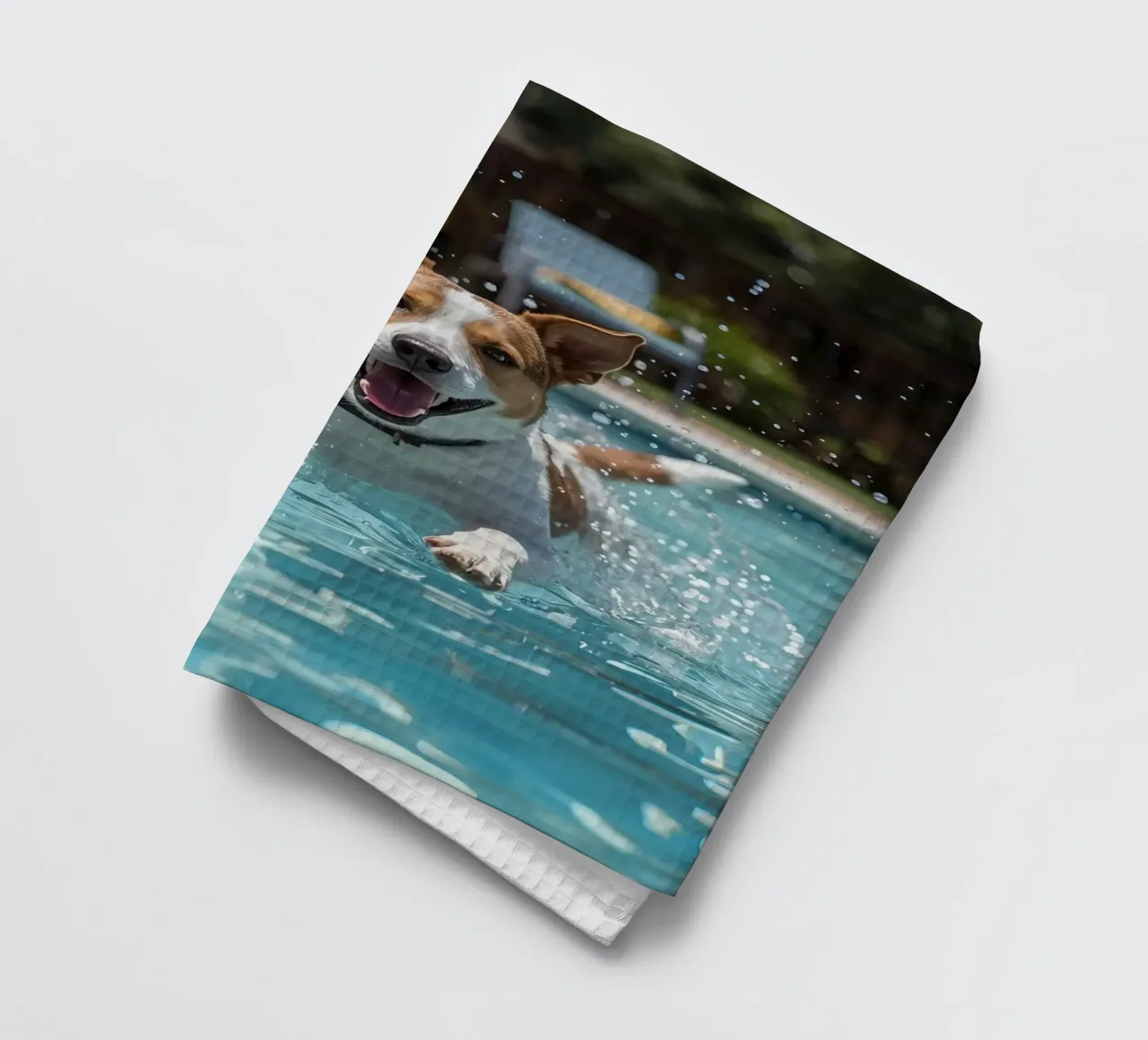 Chien nageant dans une piscine avec une balle torchon de DesignDoodle