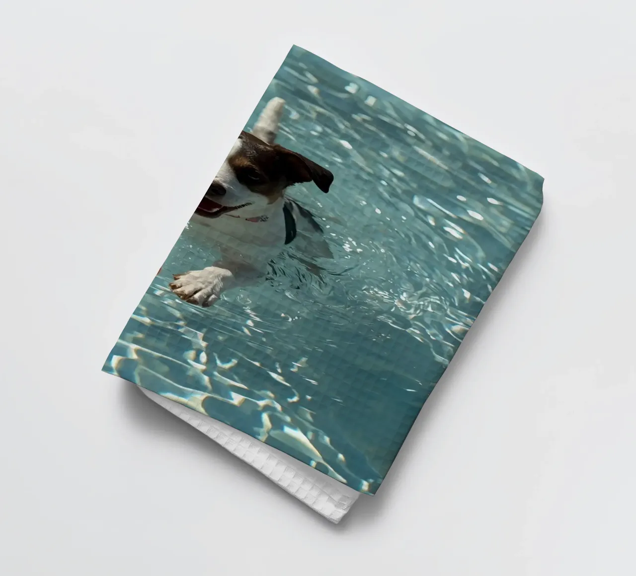 Chien nageant dans une piscine avec une balle orange torchon de DesignDoodle