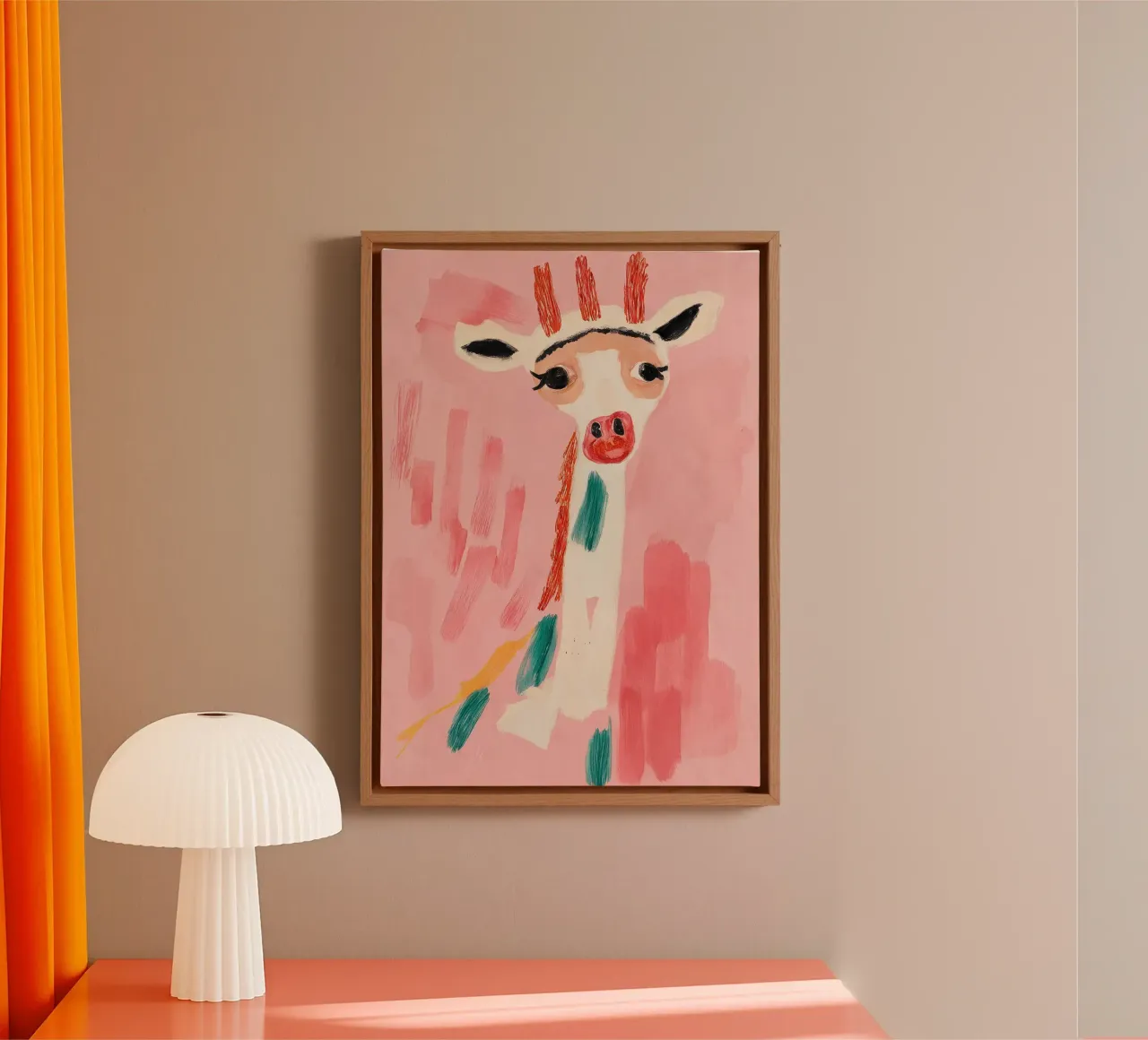 Giraffa in rosa tela con Cornice a cassetta da KUNSTstück