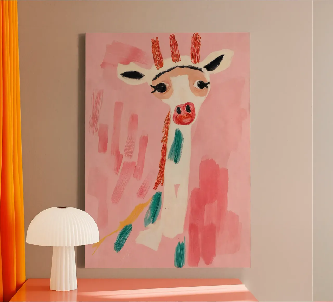 Giraffa in rosa tela con Cornice a cassetta da KUNSTstück