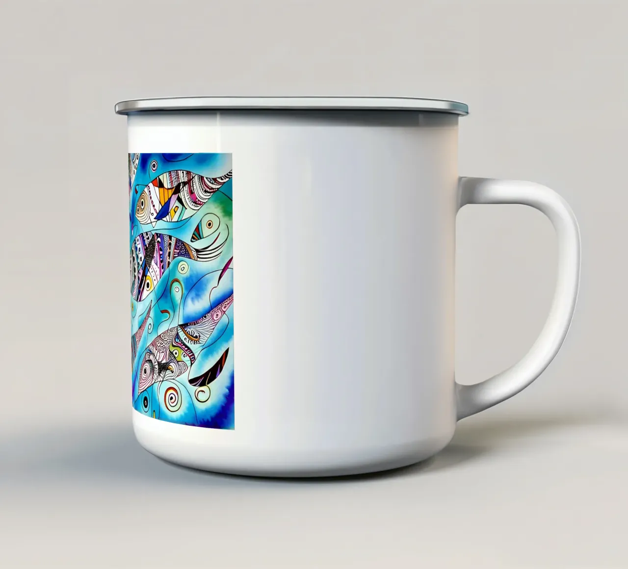 Fischschwarm Blue tazza in smalto da kosinsart.gallery