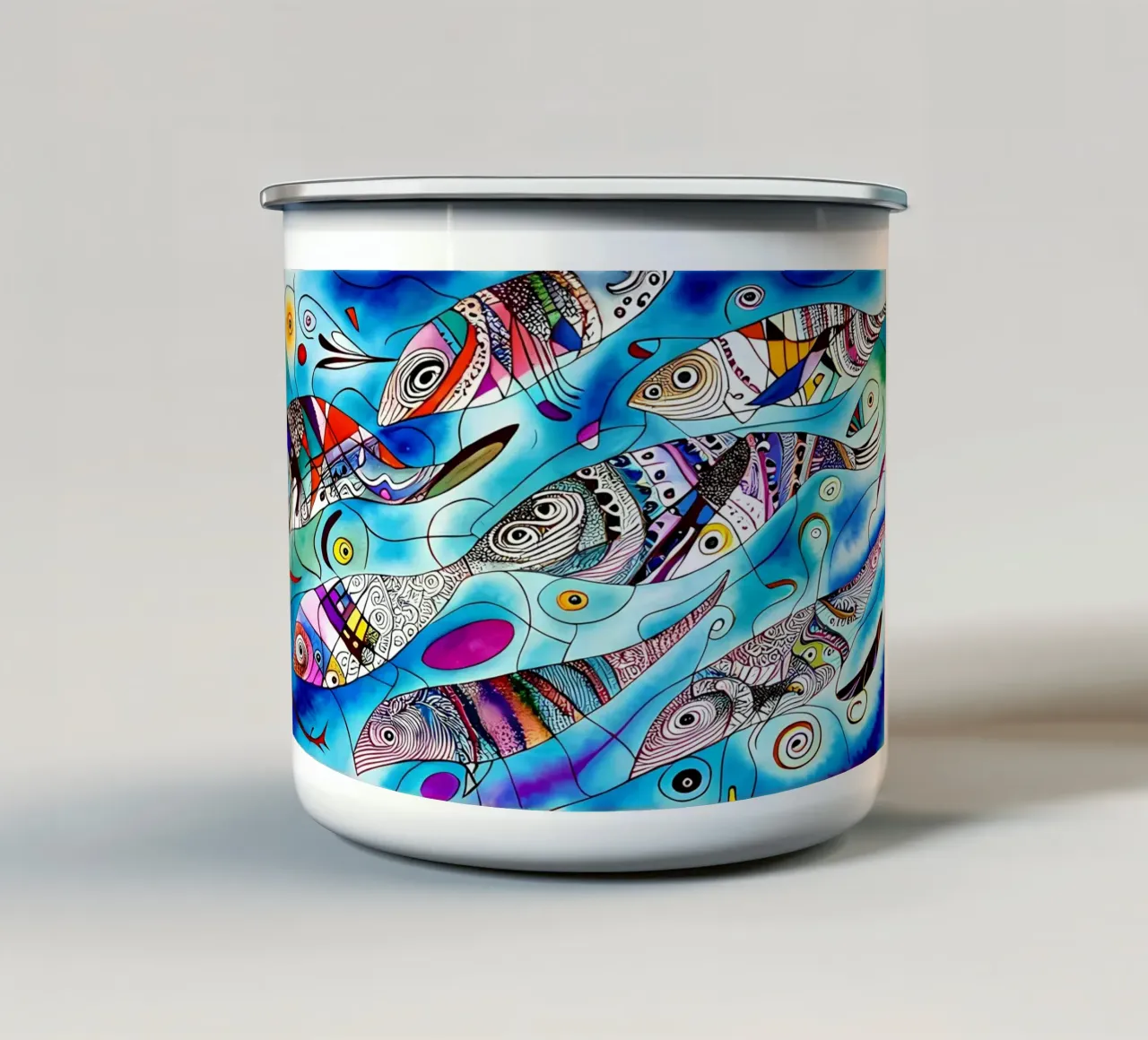 Fischschwarm Blue tazza in smalto da kosinsart.gallery