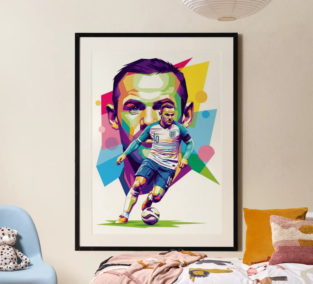 Wayne Rooney, ritratto pop art colorato poster con telaio in legno da Hantamrata
