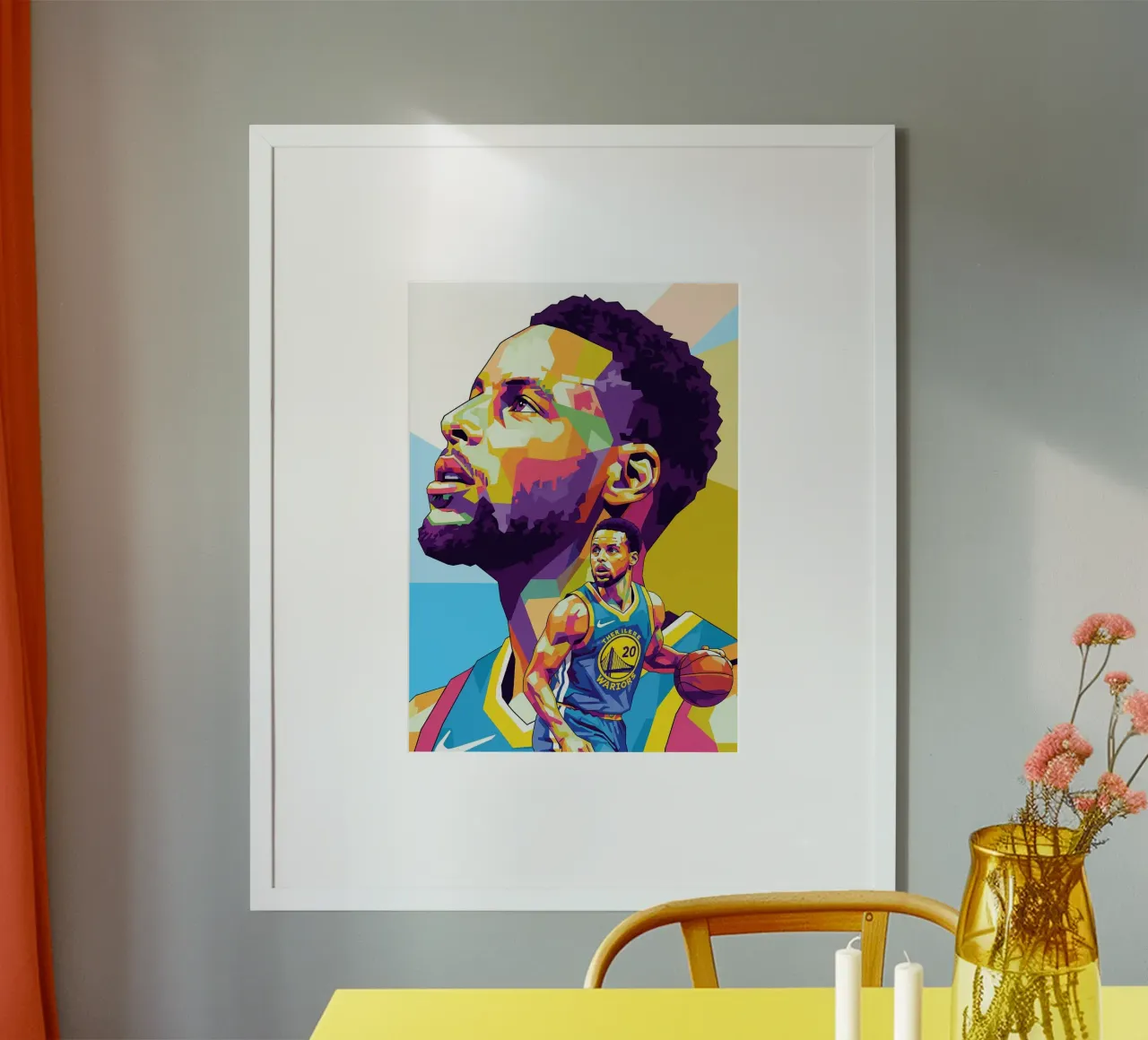 Stephen Curry, iconico giocatore di basket poster con telaio in alluminio da Hantamrata