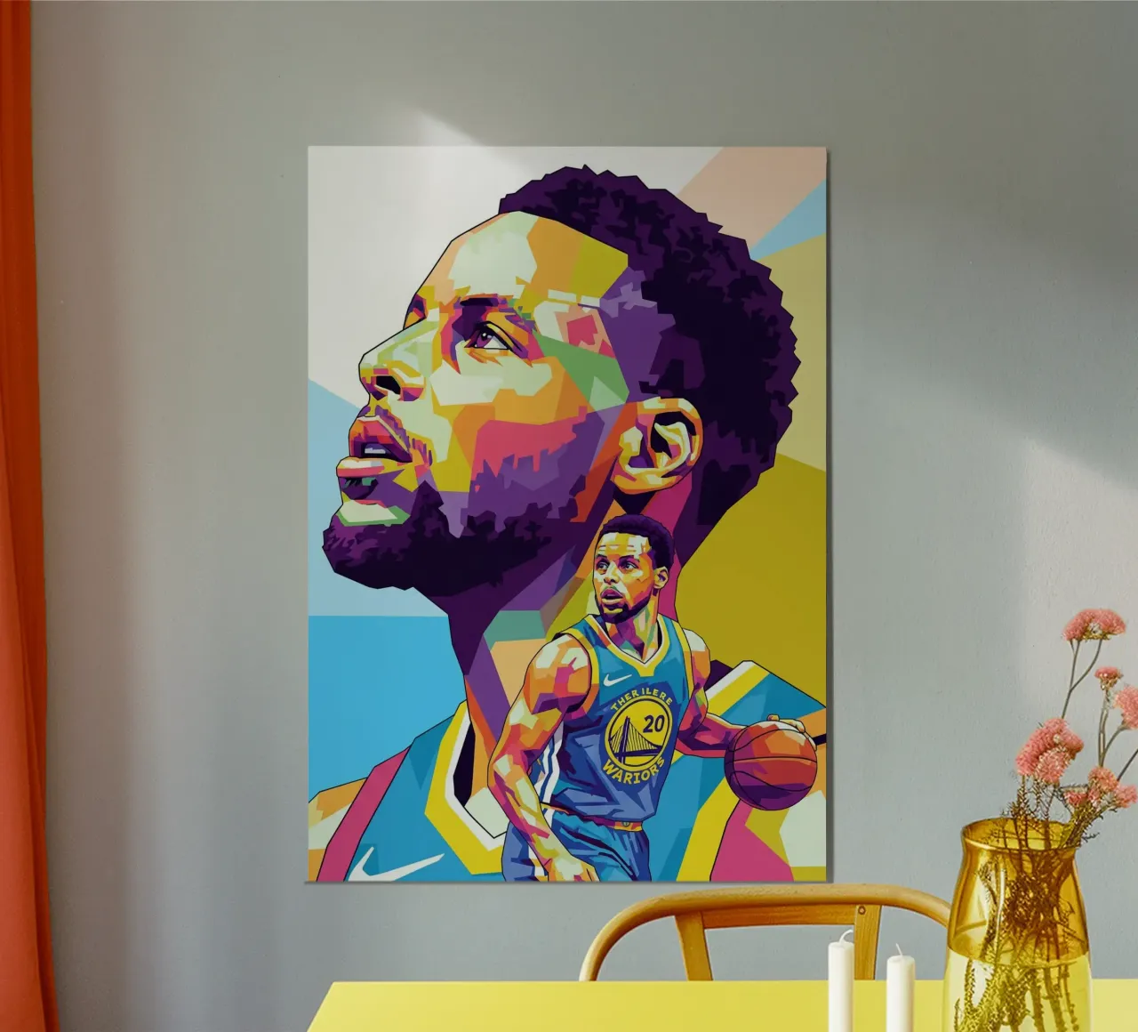 Stephen Curry, iconico giocatore di basket poster con telaio in alluminio da Hantamrata