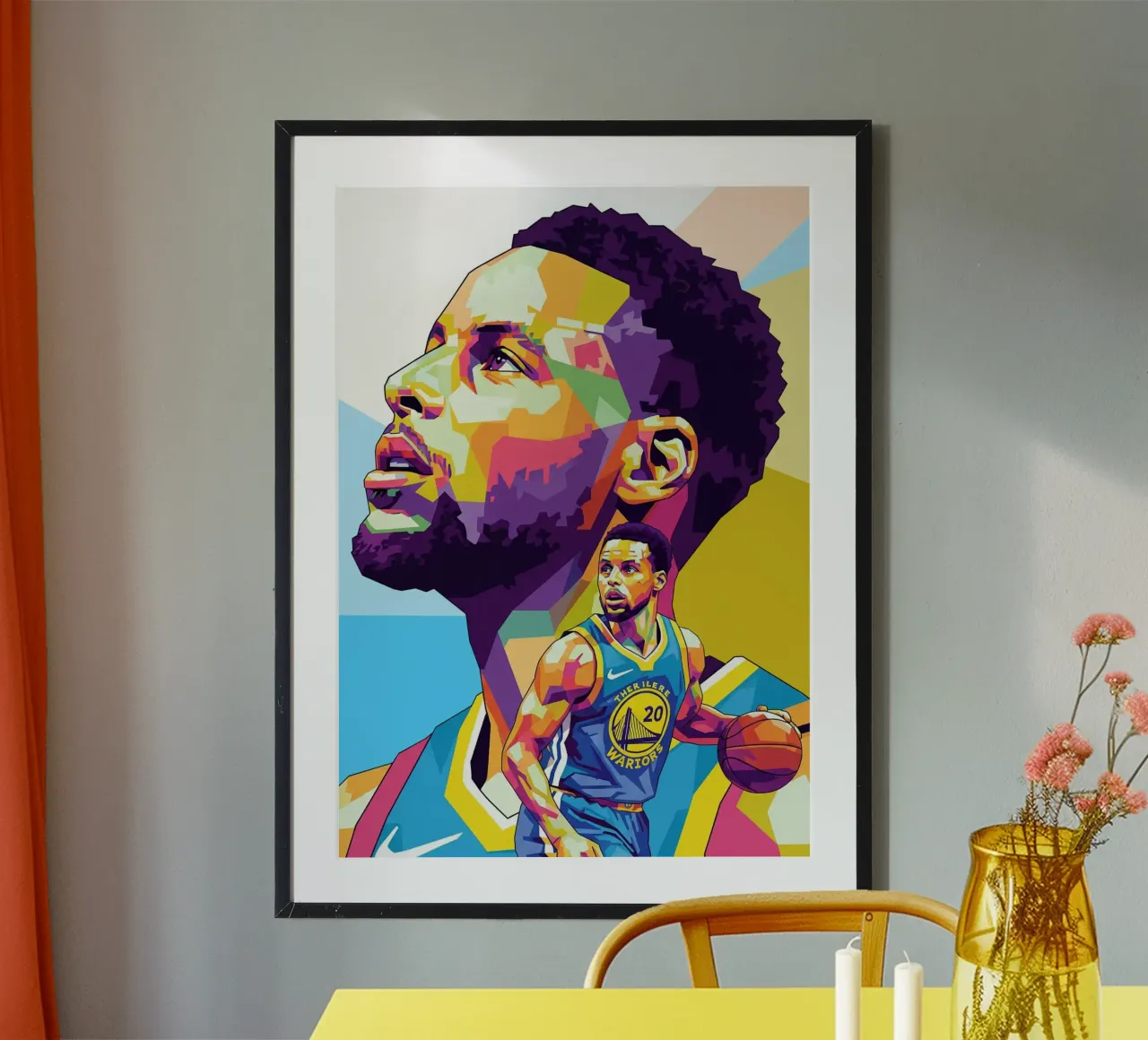 Stephen Curry, iconico giocatore di basket poster con telaio in alluminio da Hantamrata