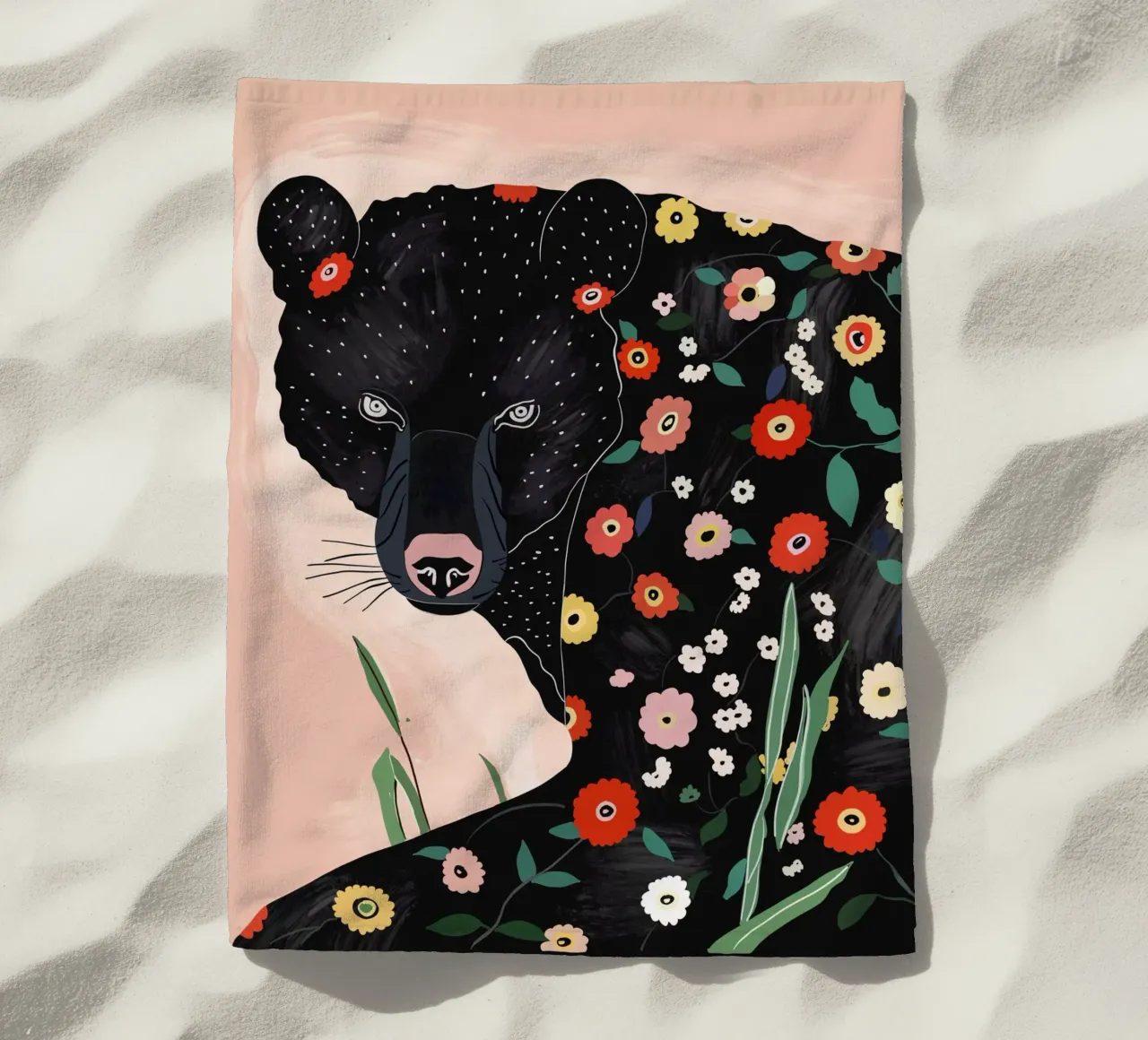 Floral Bear beach towel by ArtsySesta