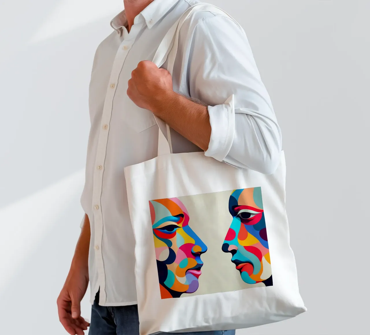 Immagine_specchio_colorata_1 borsa in juta da AI-Portraits by LK