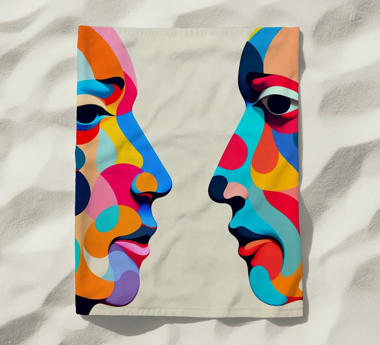Mirror_image_colourful_1 beach towel by AI-Portraits by LK