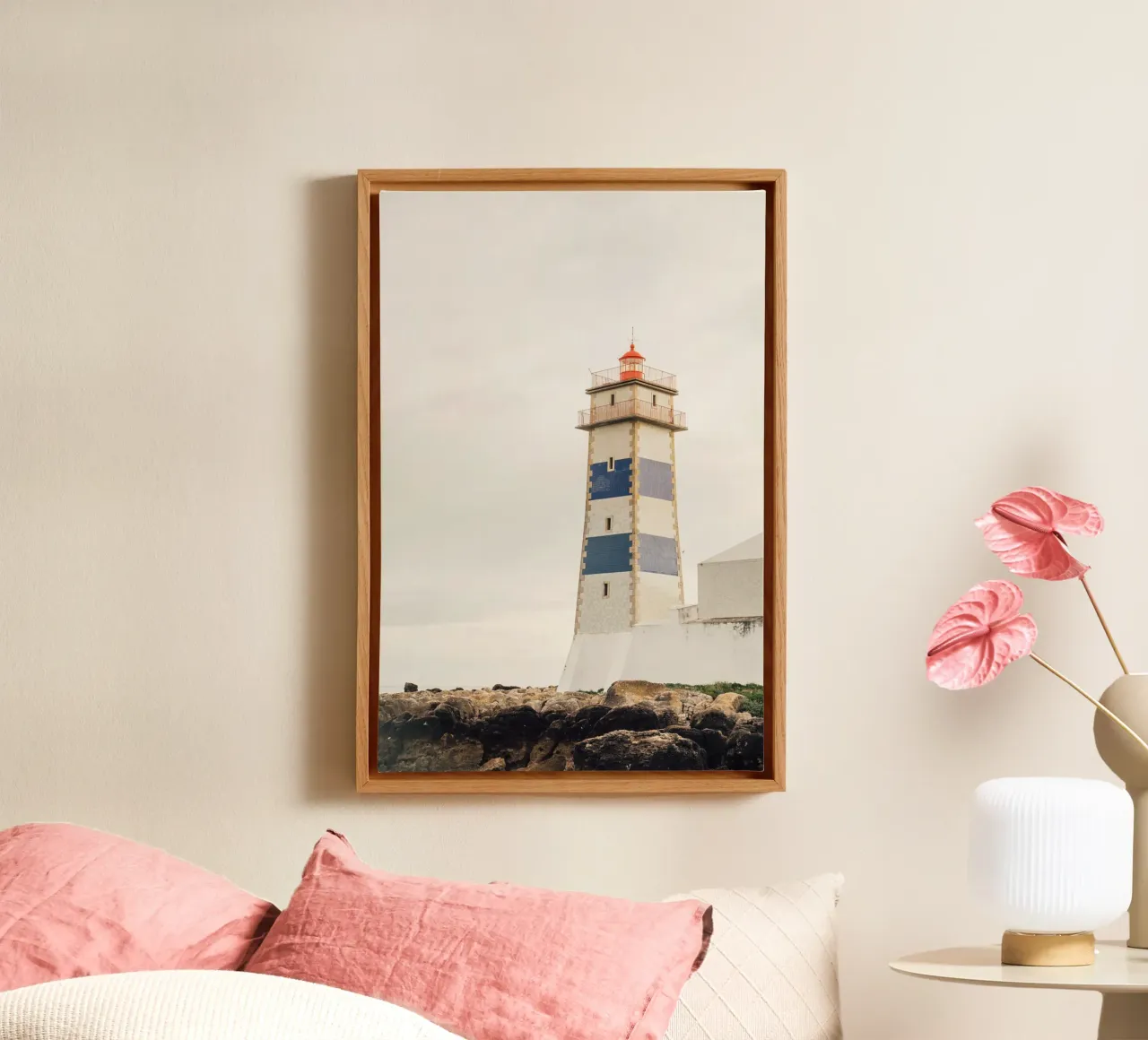 Nautical Portugal Lighthouse tela con Cornice a cassetta da patiphotography