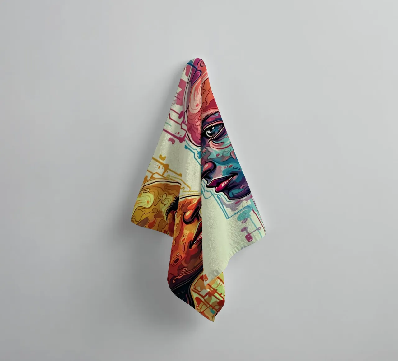 Mirror_image_colourful_4 towel by AI-Portraits by LK