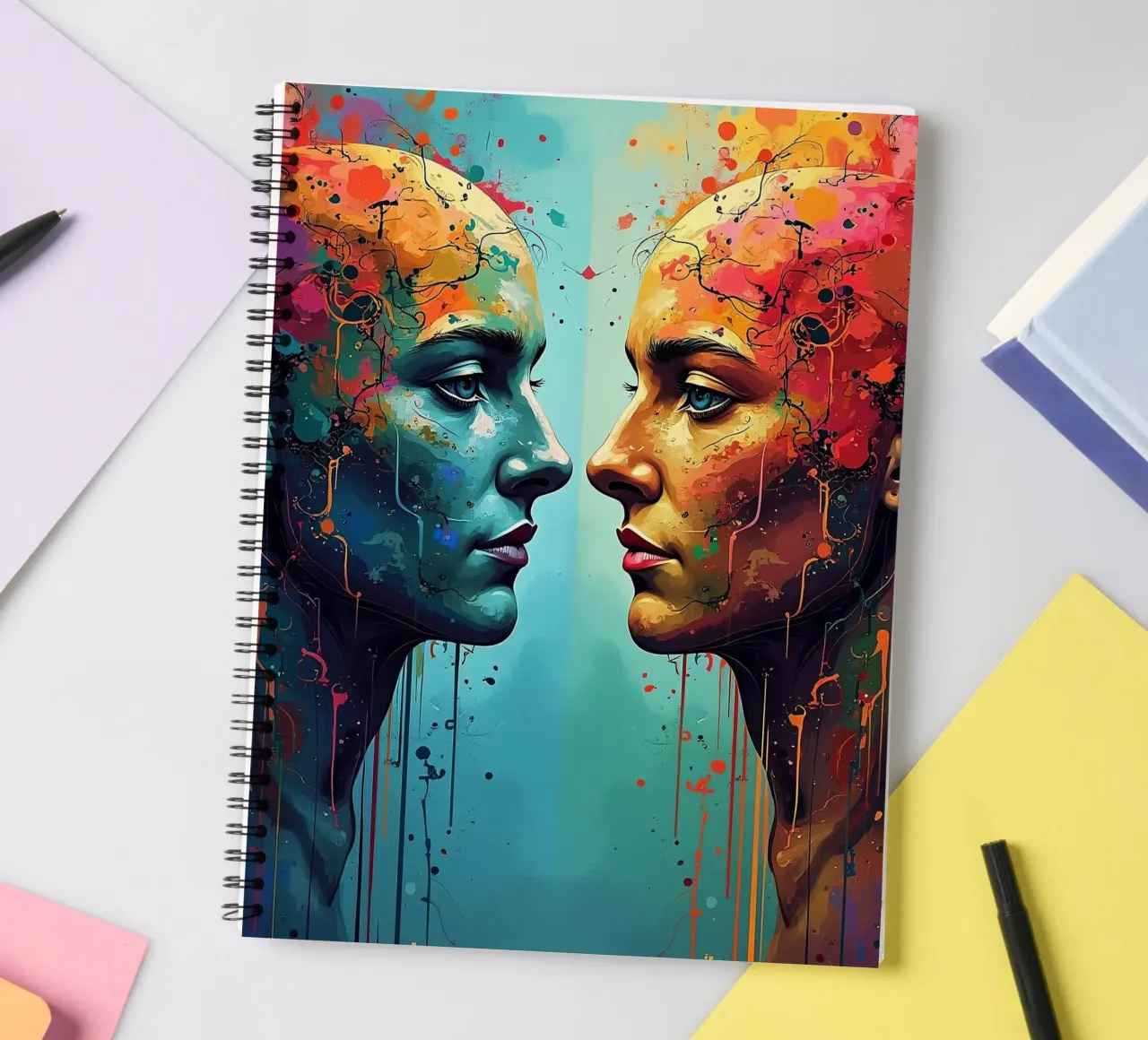 Mirror_image_colourful_5 spiral notebook by AI-Portraits by LK