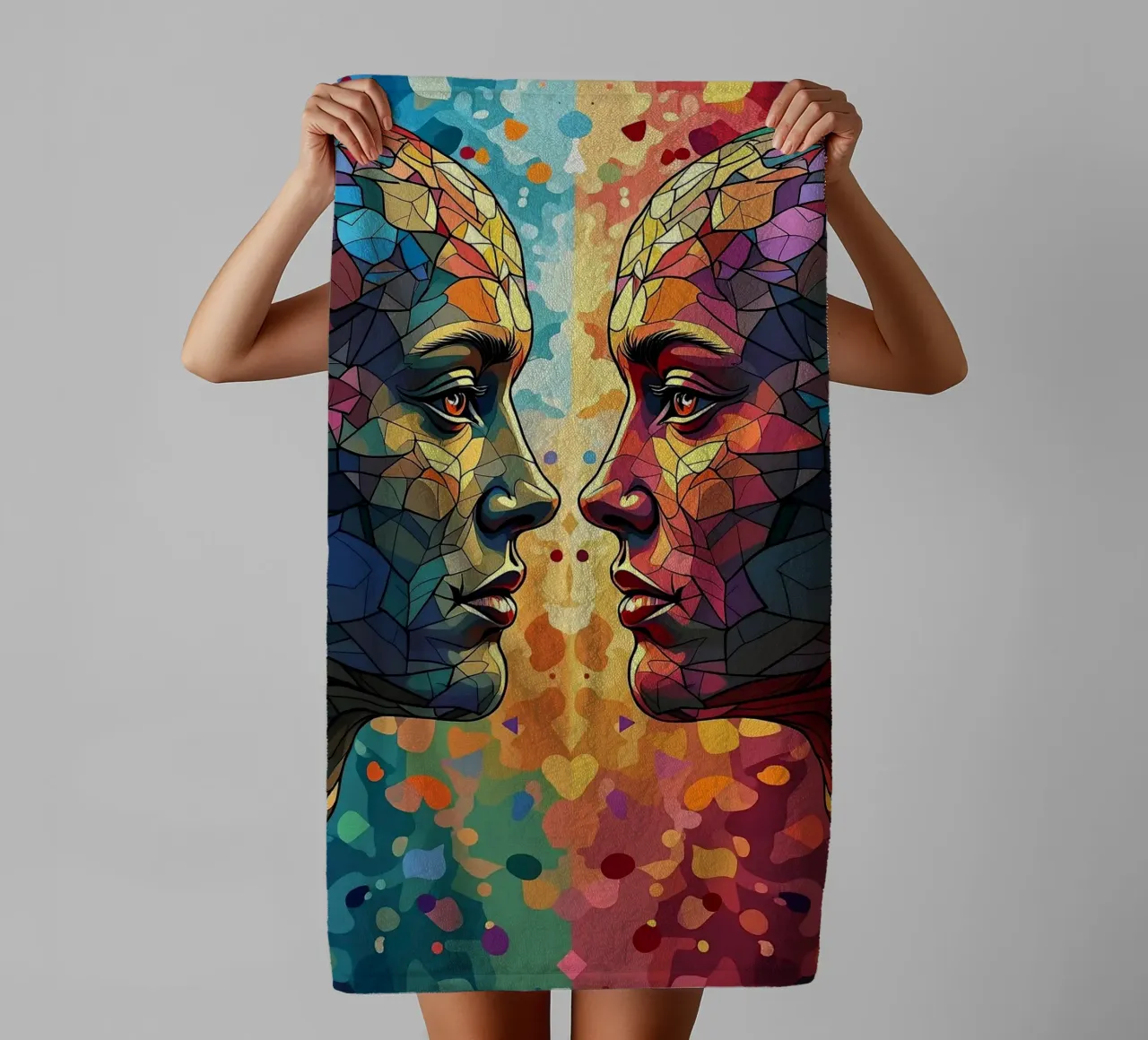 Mirror_image_colourful_6 towel by AI-Portraits by LK