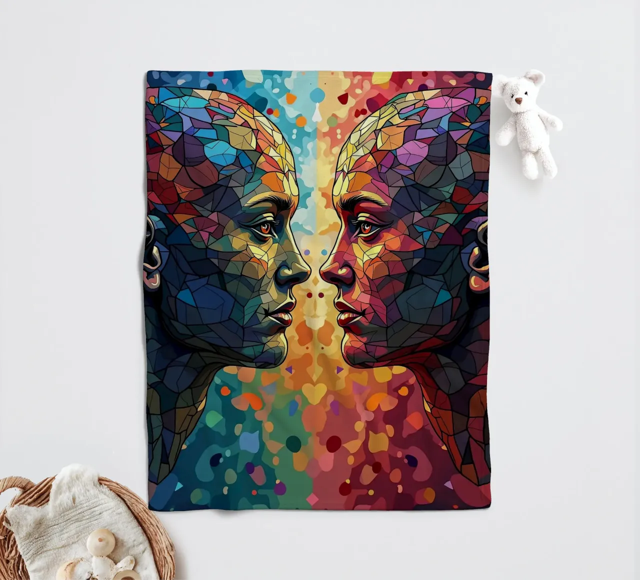 Mirror_image_colourful_6 fleece blanket by AI-Portraits by LK
