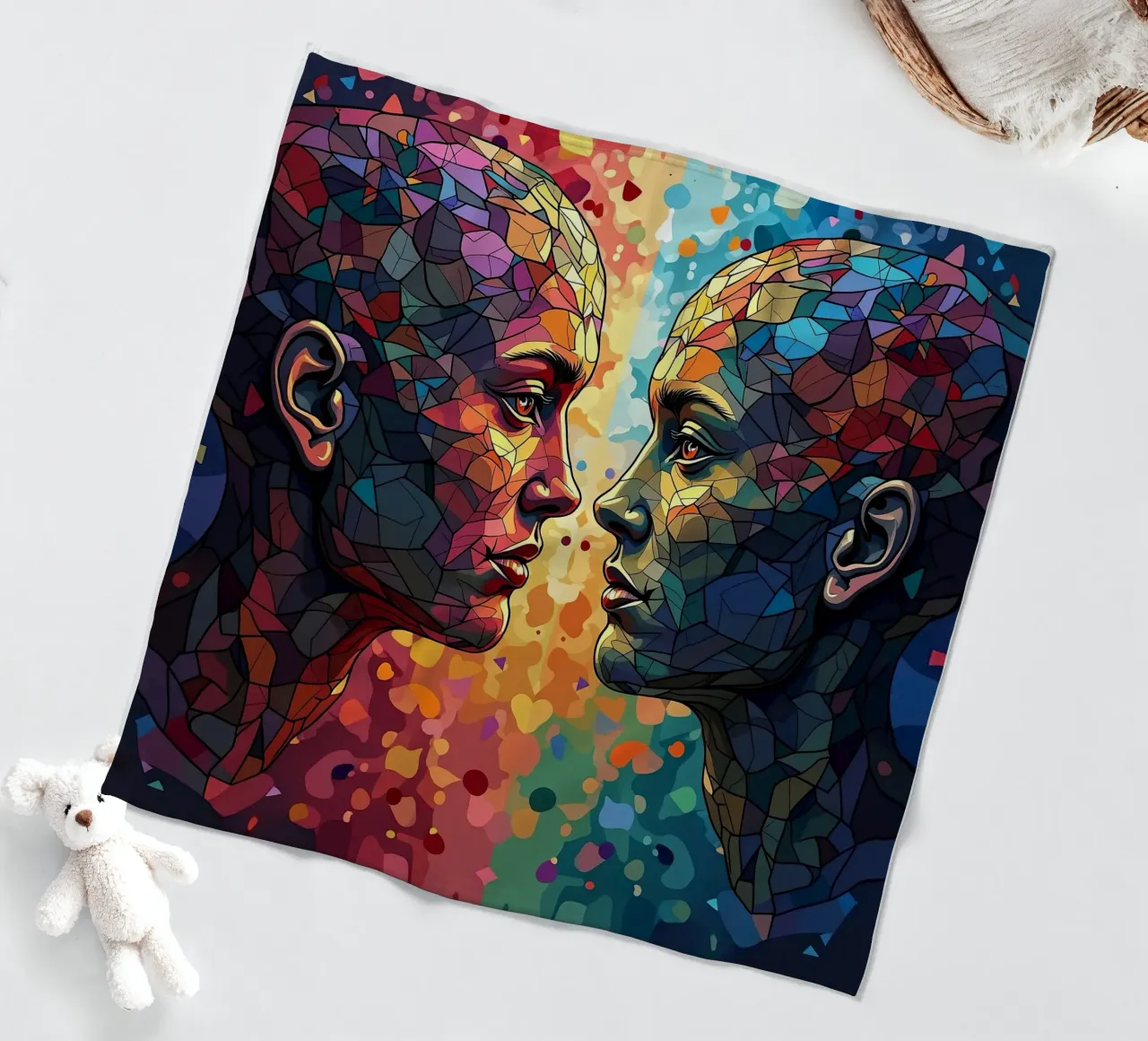 Mirror_image_colourful_6 fleece blanket by AI-Portraits by LK