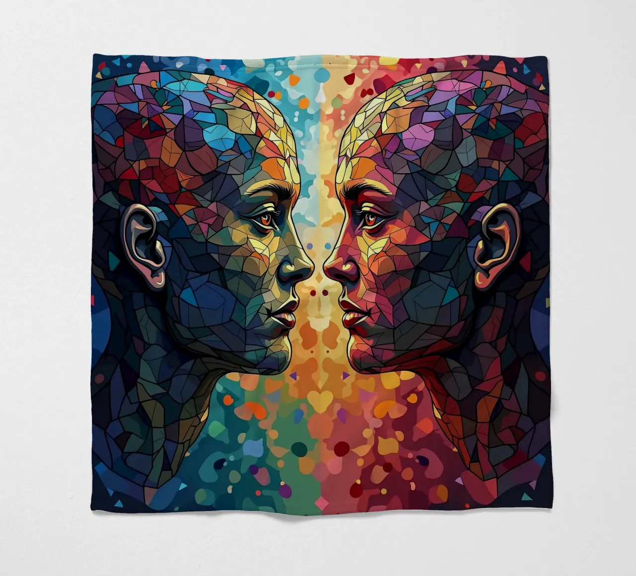 Mirror_image_colourful_6 fleece blanket by AI-Portraits by LK