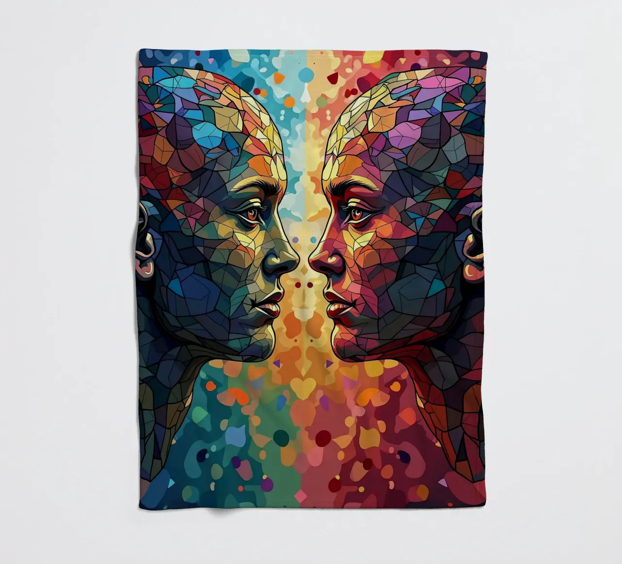 Mirror_image_colourful_6 fleece blanket by AI-Portraits by LK