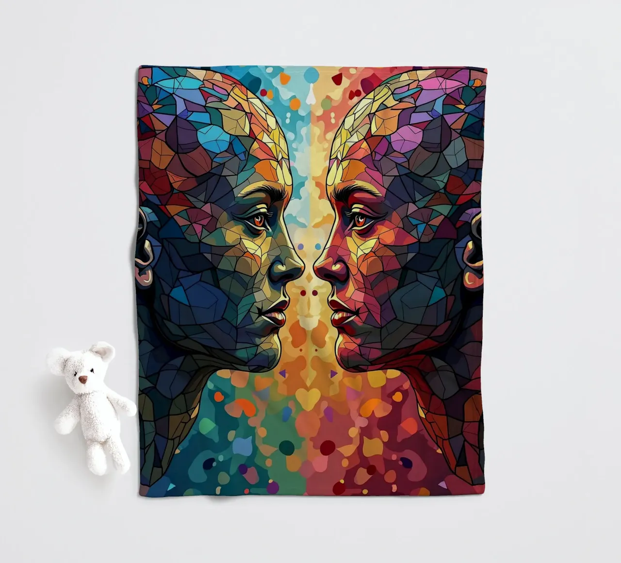 Mirror_image_colourful_6 fleece blanket by AI-Portraits by LK