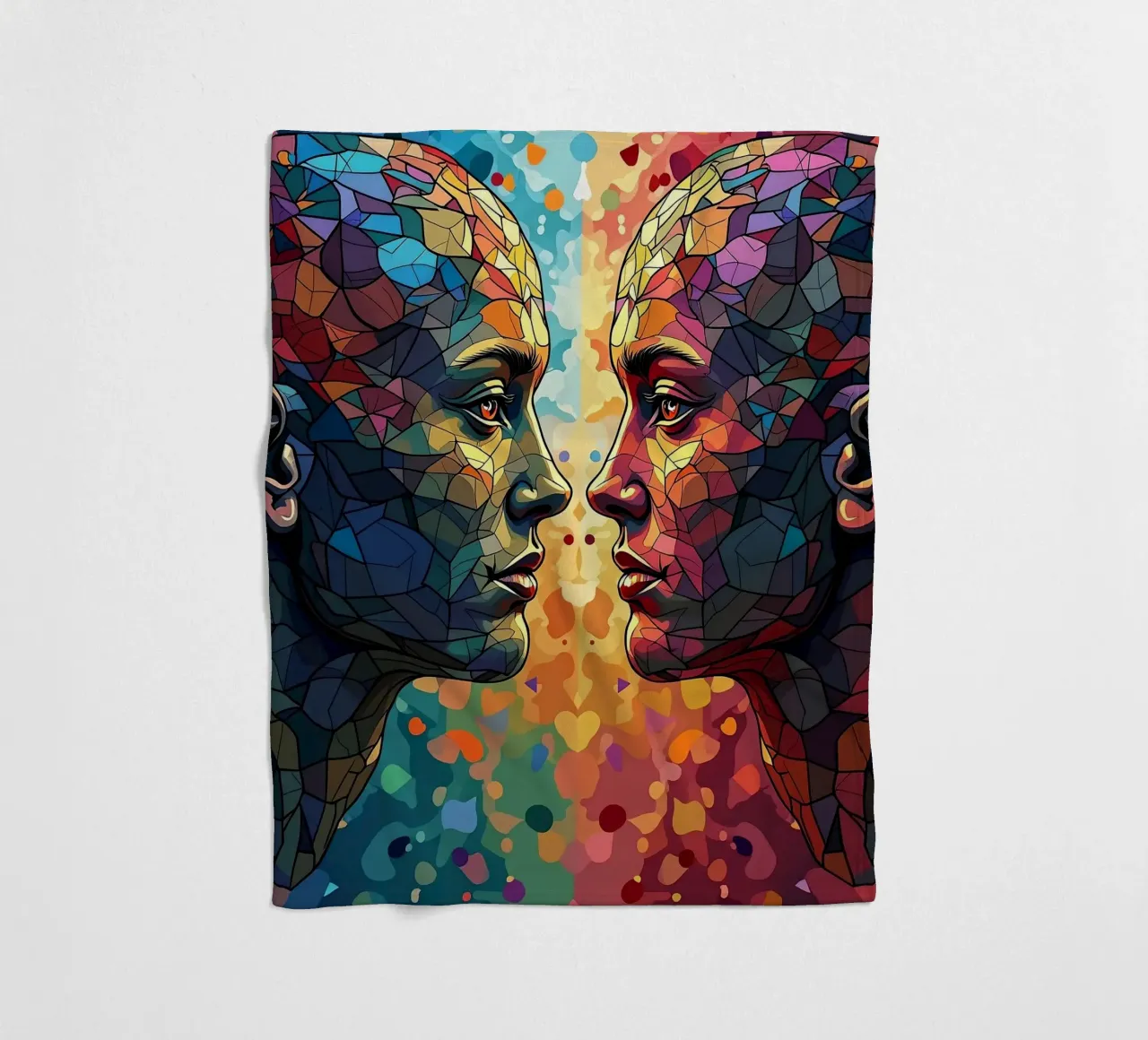 Mirror_image_colourful_6 fleece blanket by AI-Portraits by LK