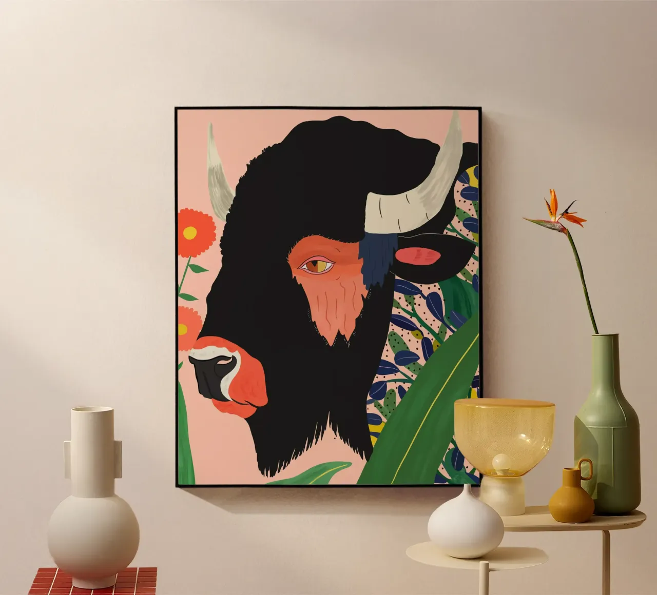 Bisonte floreale plexiglass da ArtsySesta