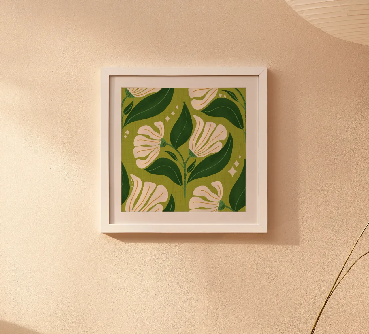 Fiori crema retrò anni '70 - Verde avocado poster con telaio in alluminio da susanacosta