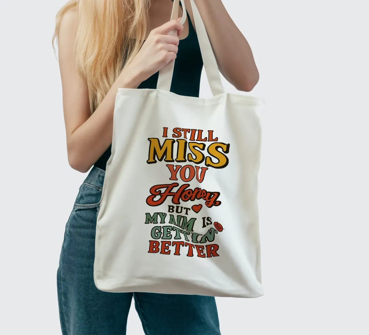 I STILL MISS YOU HONEY, BUT MY AIM IS GETTING BETTER borsa in juta da Vintage Van Gogh
