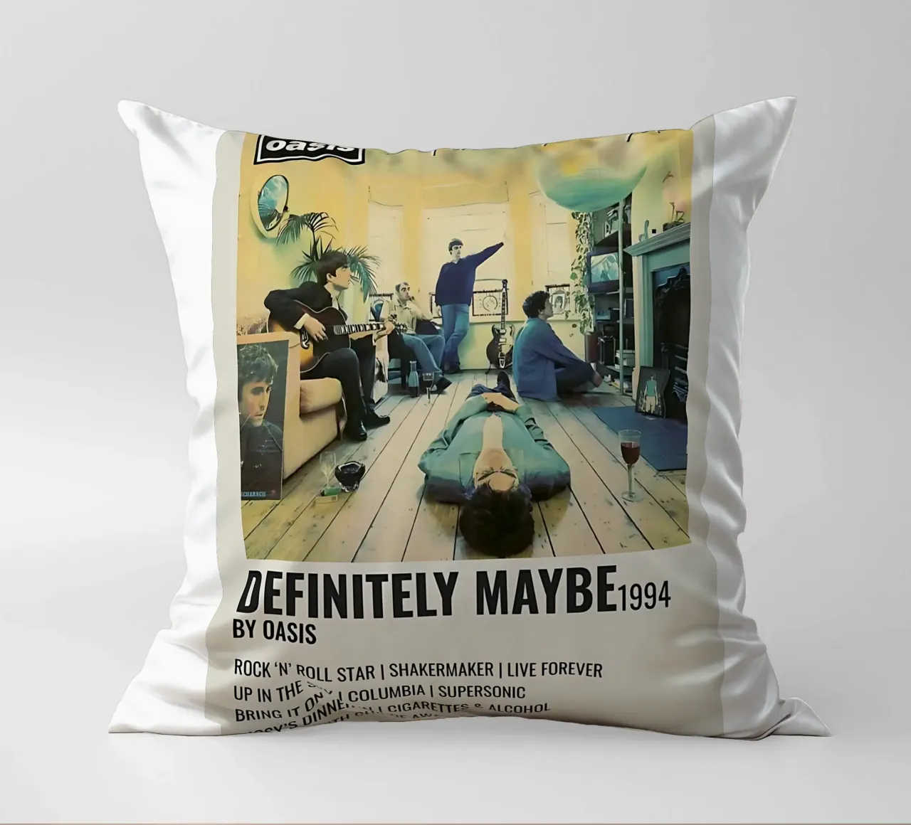 Poster di Definitely Maybe 1994 degli Oasis cuscino da domherrick1
