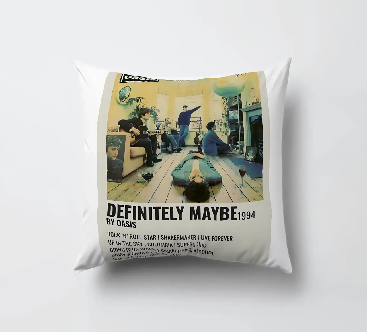 Poster di Definitely Maybe 1994 degli Oasis cuscino da domherrick1