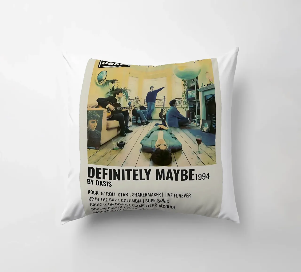 Poster di Definitely Maybe 1994 degli Oasis cuscino da domherrick1