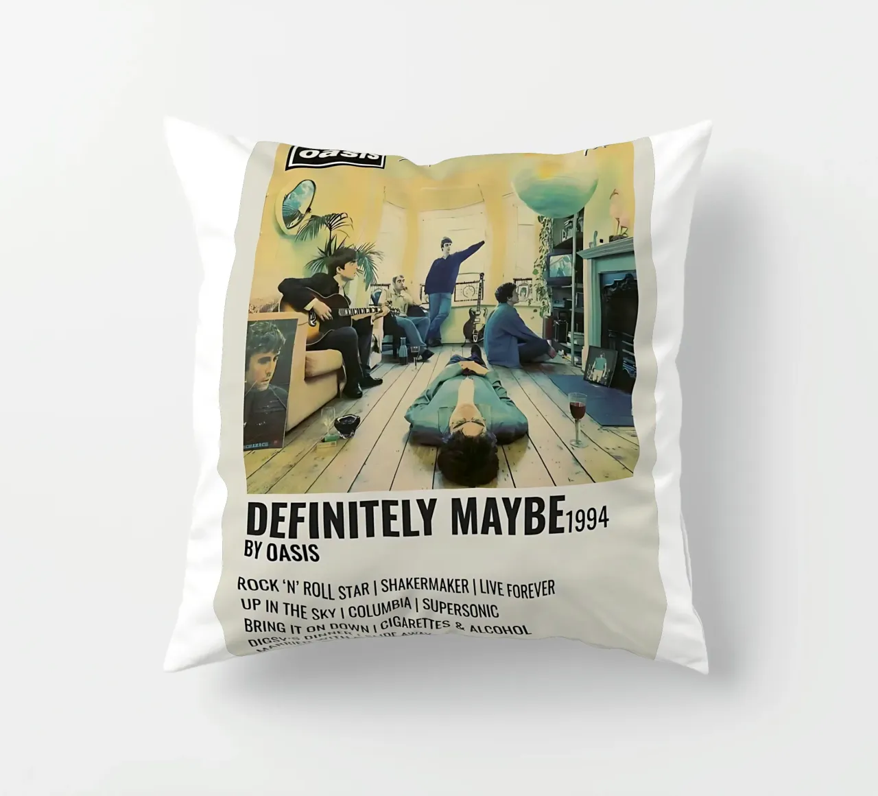 Poster di Definitely Maybe 1994 degli Oasis cuscino da domherrick1