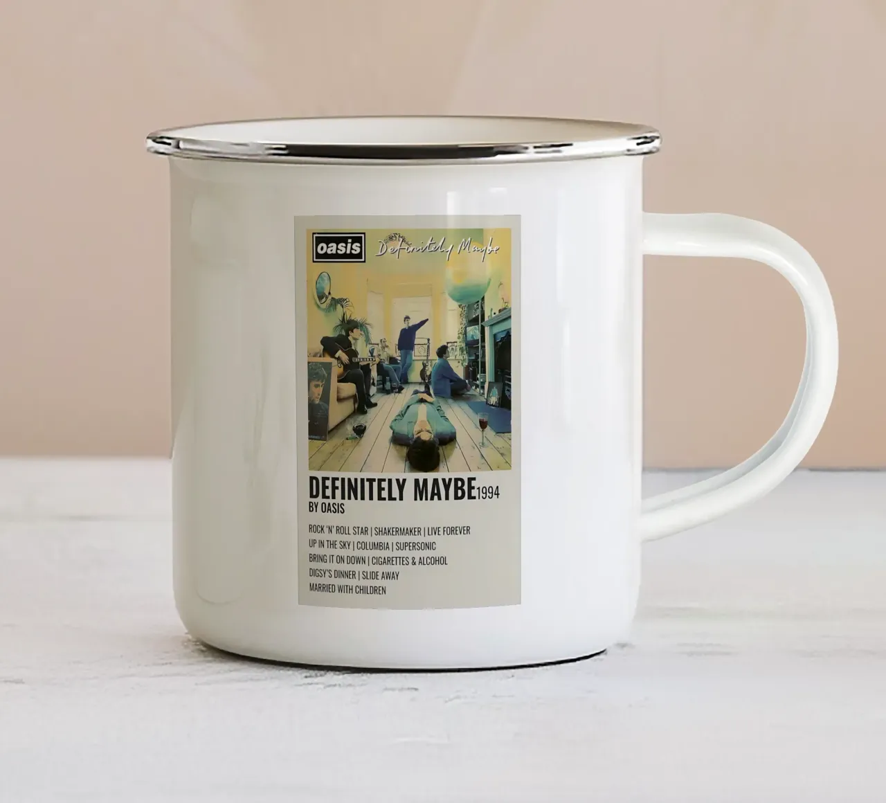 Poster di Definitely Maybe 1994 degli Oasis tazza in smalto da domherrick1