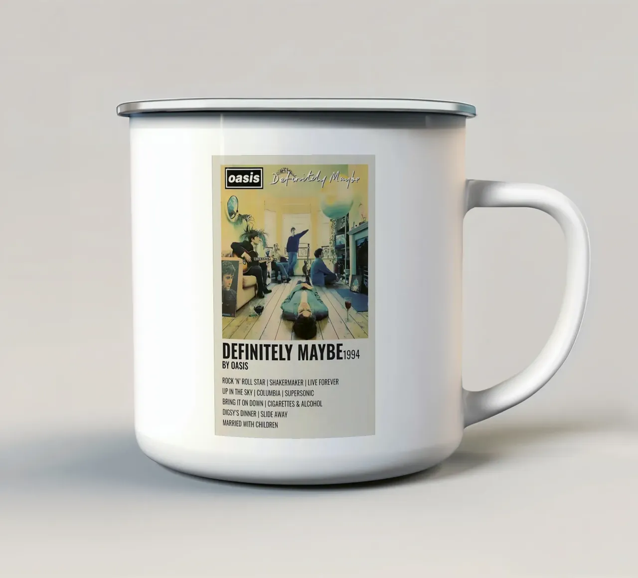 Poster di Definitely Maybe 1994 degli Oasis tazza in smalto da domherrick1